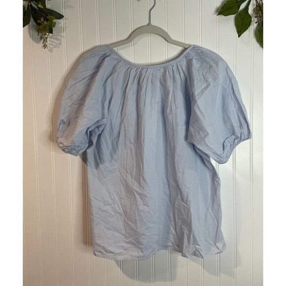 Chelsea & Theodore Light Blue Cotton Puff Sleeve Blouse Button Detail Womens S - Picture 2 of 13
